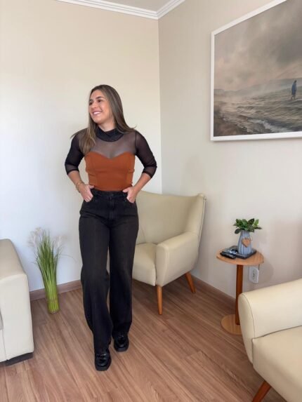 WIDE LEG PRETA RECORTES